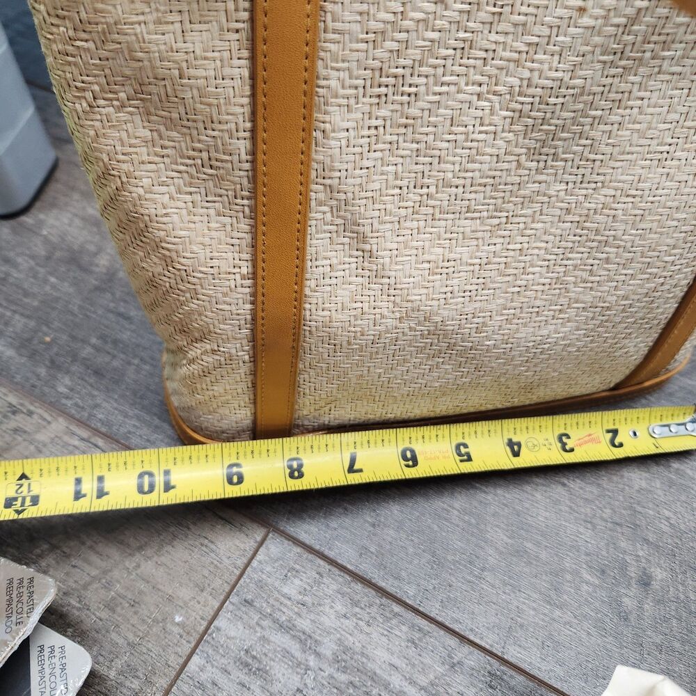 Vintage Etienne Aigner Woven Straw Summer Tote Bag Fruit Print Liner Brown - Picture 10 of 16